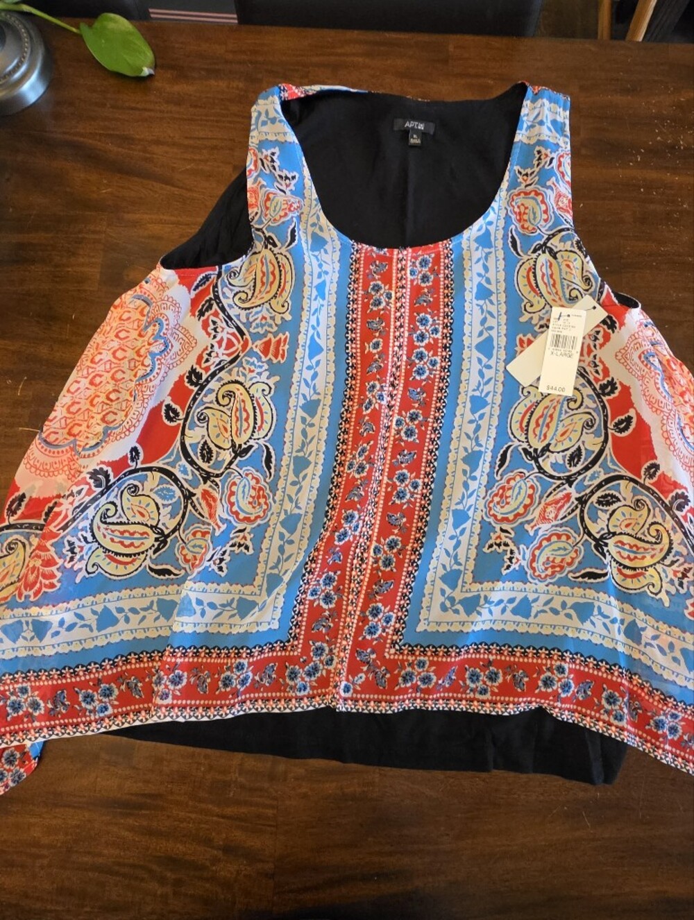 Apt. 9 Paisley Cold Shoulder Layered Blouse Orange Blue Boho Top XL